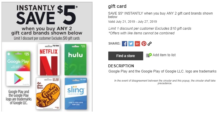 Expired Dollar General Save 5 When Buying 2 Gift Cards For Netflix Hulu Sling Google Play Cracker Barrel Gc Galore - roblox gift cards 2019 july