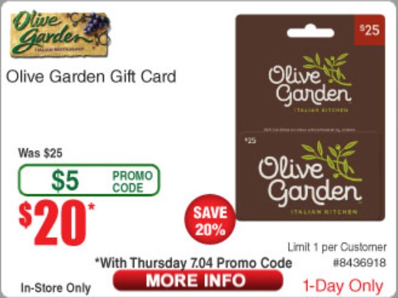 Expired Fry S Buy 25 Olive Garden Gift Card For 20 With Promo