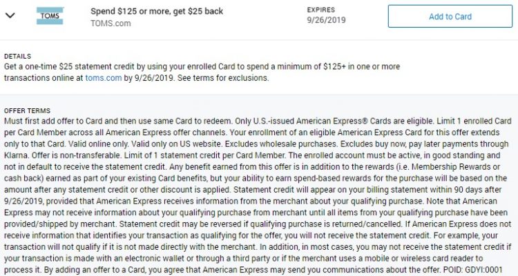 Toms Amex Offer Spend $125 Get $25 Back