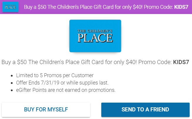 Expired Egifter Buy 50 The Children S Place Gift Cards For 40