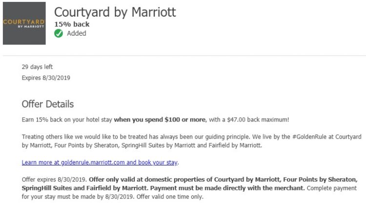 Chase Offer Courtyard Four Points Fairfield Springhill Suites
