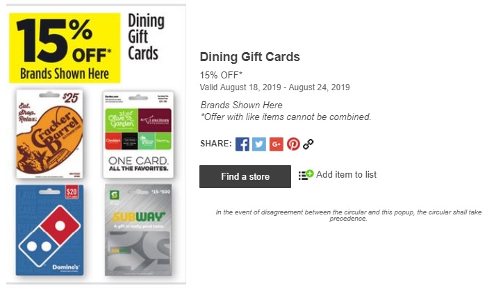 Expired Dollar General Save 15 On Select Dining Gift Cards Darden Domino S Cracker Barrel Subway Gc Galore - cracker barrel roblox