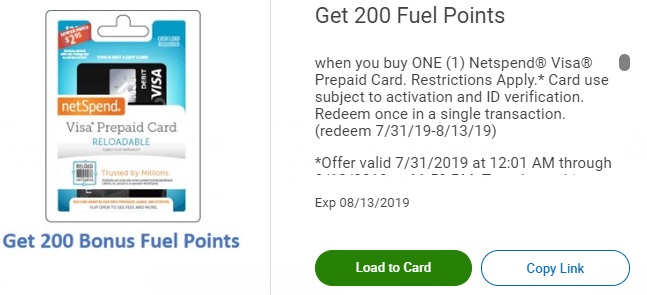 Kroger 200 Fuel Points Netspend
