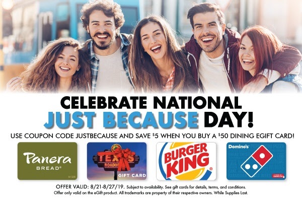 Kroger Dining Gift Card Promo Code JUSTBECAUSE