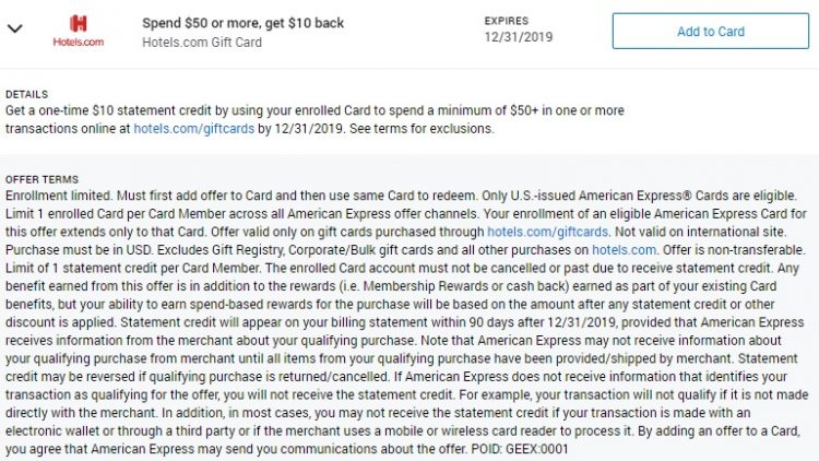 Hotelsdotcom Amex Offer Spend $50 Get $10 back