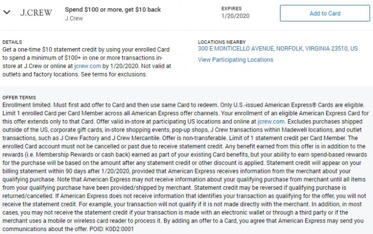 J Crew Amex Offer Spend $100 Get $10 Back