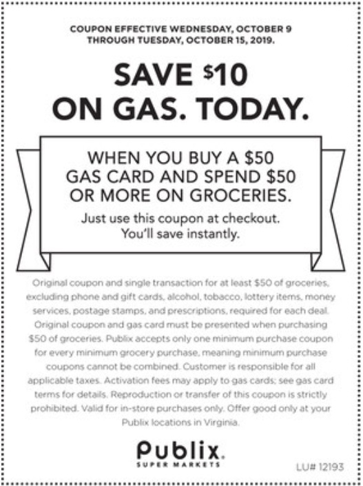 Publix Gas Gift Card 10.15.19