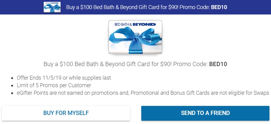 Expired Egifter Buy 100 Bed Bath Beyond Gift Cards For 90