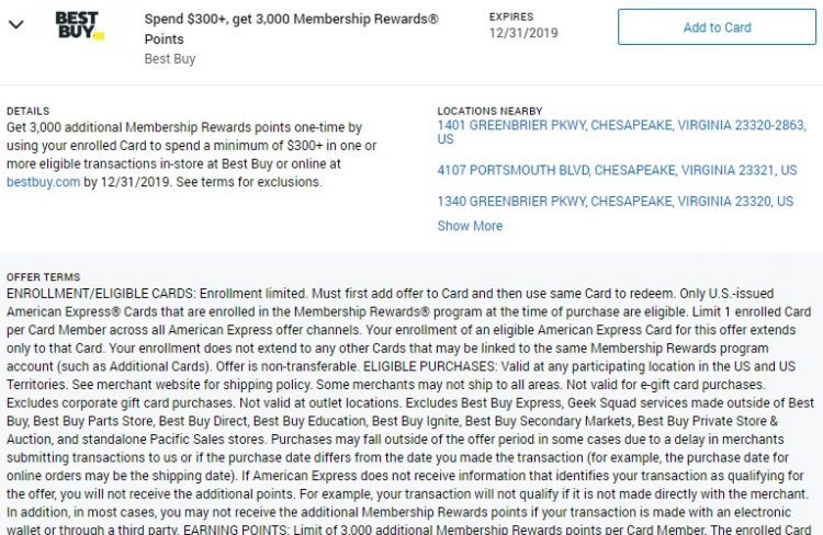 Best Buy Amex Offer Spend $300 Get 3,000 Membership Rewards Points