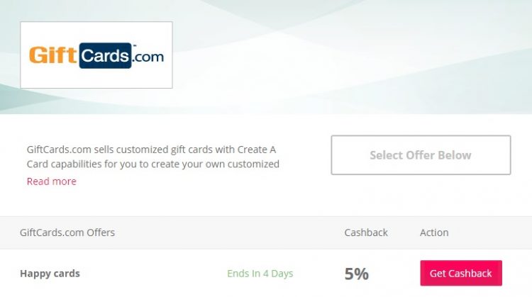 GiftCardsdotcom Happy 5% Cashback