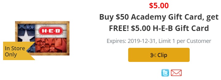 Expired H E B Buy 50 Academy Gift Card Get 5 H E B Gift Card Free Gc Galore