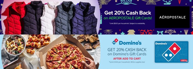 MyGiftCardsPlus Aeropostale Domino's