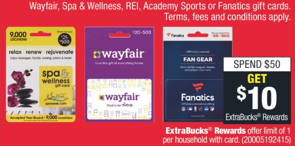 Expired Cvs Buy 50 Select Gift Cards Get 10 Extrabucks Rei Wayfair Academy Fanatics Spa Wellness Gc Galore - roblox game cards now available at target and cvs the