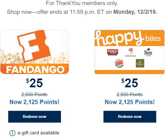 Citi ThankYou 15% Off Gift Cards 12.02.19