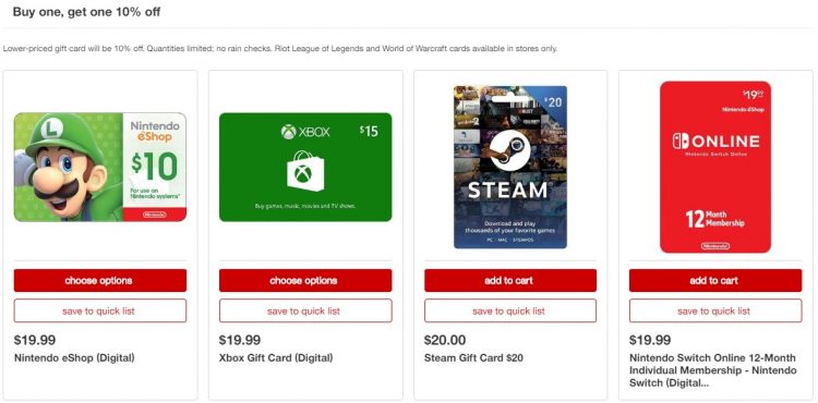 Expired Target Save 5 On 2 Select Gaming Gift Cards Xbox
