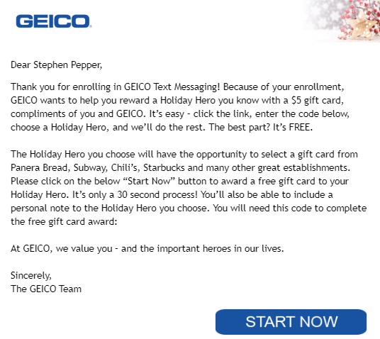 Expired Geico Get 5 Restaurant Gift Card Free When Enrolling In - roblox gift card 5 free codes