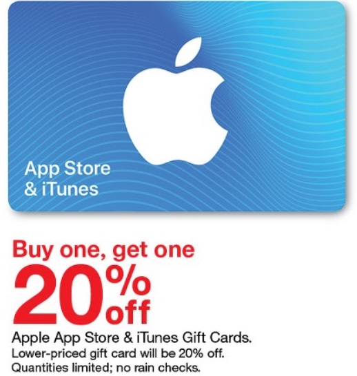 (EXPIRED) Target: Buy 1 iTunes Gift Card & Get 20% Off 2nd iTunes Gift Card (i.e. 10% Discount) - GC Galore