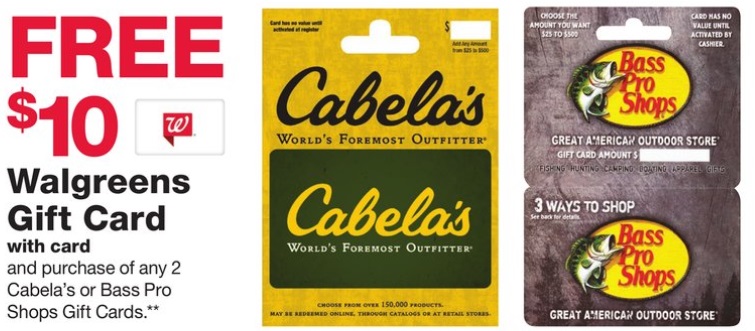 Expired Walgreens Buy 2x Cabela S Or Bass Pro Shops Gift Cards Get 10 Walgreens Gift Card Free Gc Galore - do they sell robux gift cards in walgreens