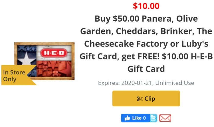 Expired H E B Buy 50 Select Gift Cards Get 10 H E B Gift
