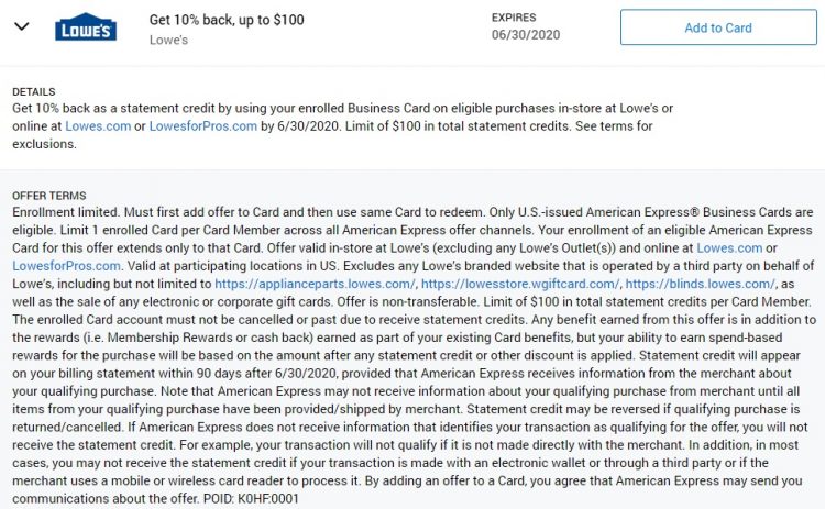 Lowe's Amex Offer 10% Back $1,000