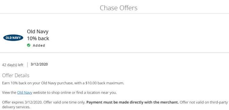 Old Navy Chase Offer 01.30.20