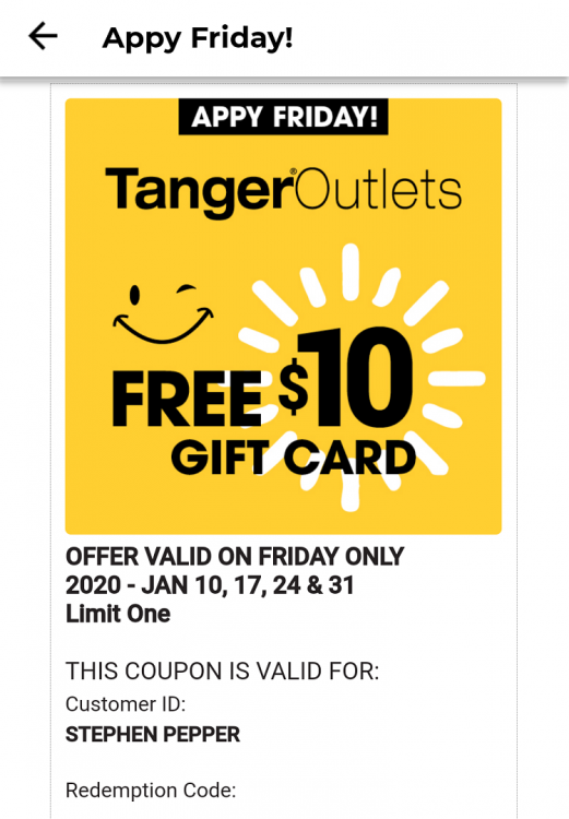 Tanger Outlets promo card