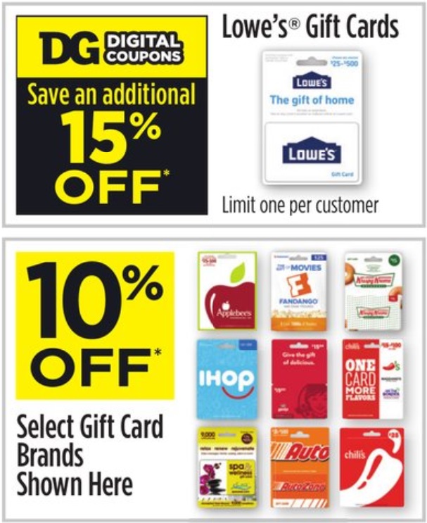 Expired Dollar General Save 15 On Lowe S Gift Cards 10 On Select Other Brands Lowe S Expires 2 29 20 Gc Galore