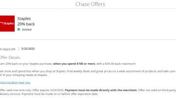 Staples Chase Offer Biz Cards 20% Back Limit $34