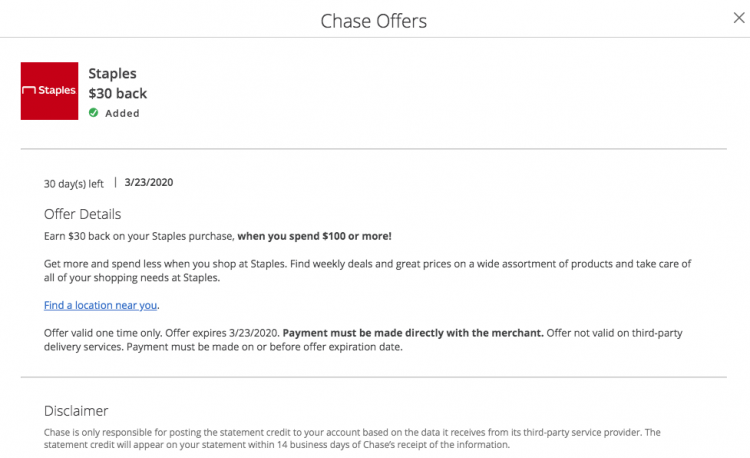 Expired Staples Chase Offer On Business Cards Save 20 10 Or