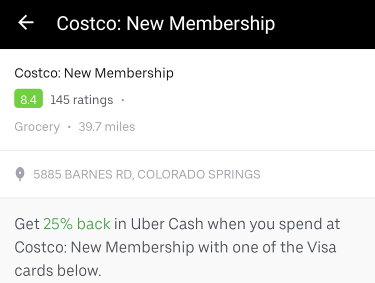 Costco Uber Visa Local Offers