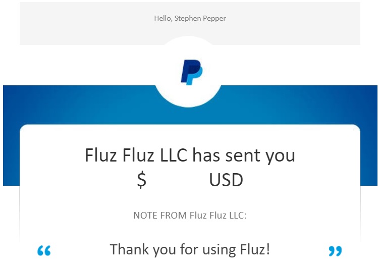 Fluz app PayPal payment confirmation