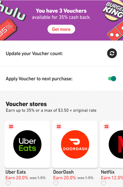 Fluz app - Voucher stores page