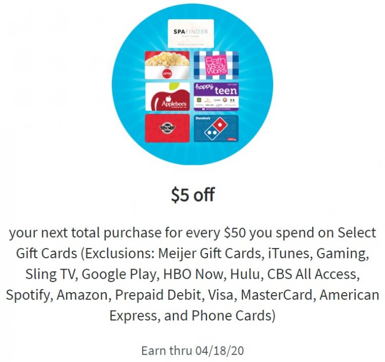 Expired Meijer Earn 5 Reward For Every 50 Spent On Gift Cards