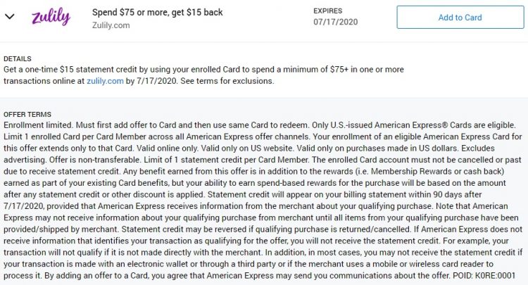 Zulily Amex Offer Spend $75 & Get $15 Back