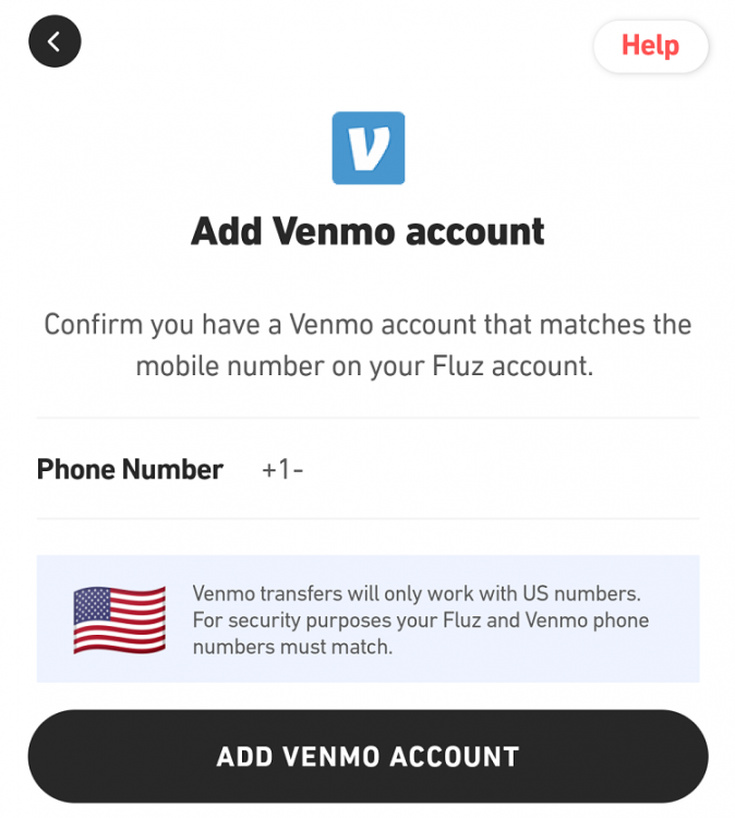 Fluz app - Confirm Venmo phone number