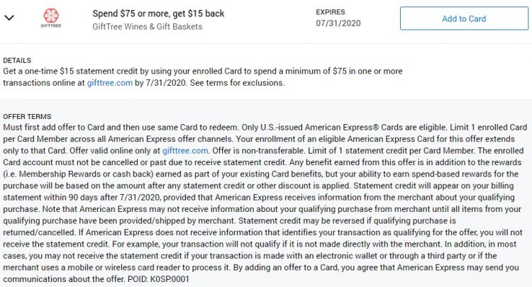 Gift Tree Amex Offer Spend $75 & Get $15 Back