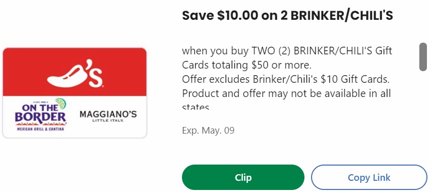 Expired Kroger Buy 2x Brinker Chili S Gift Cards Totaling 50