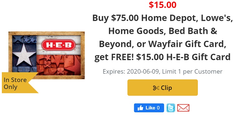 Expired H E B Buy 75 Select Gift Cards Get 15 H E B Gift
