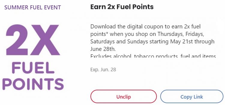Kroger 2x Fuel Points Digital Coupon