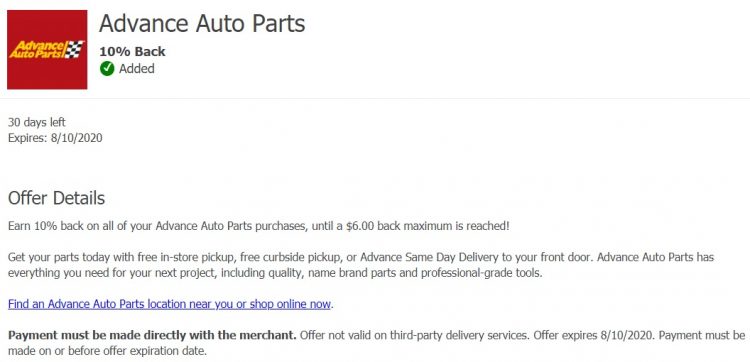 Advance Auto Parts Chase Offer 10%