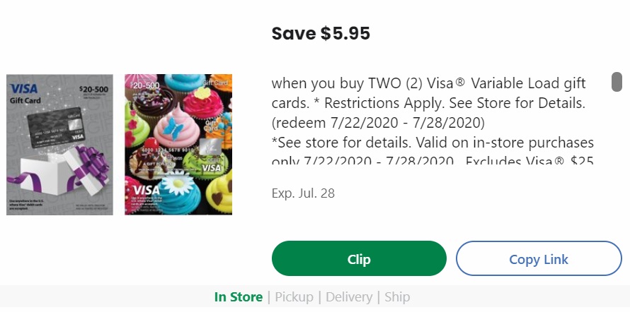 Expired Kroger Buy 2x Variable Load Visa Gift Cards Save 5 95 Ends 7 28 20 Gc Galore - how to redeem visa gift card on roblox