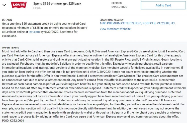 EXPIRED) Levi's Amex Offer: Spend $125 