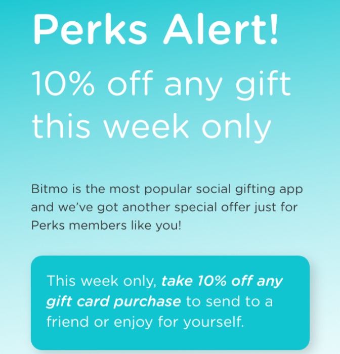 Expired Bitmo Save 10 On Any Gift Card With Promo Code Perks10 Gc Galore