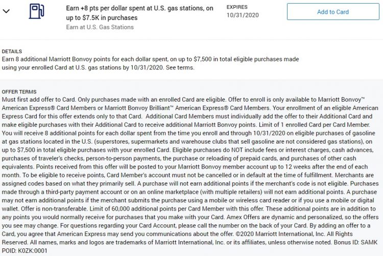 Marriott Bonvoy Gas Station Amex Offer 8x Bonus Points Max $7,500