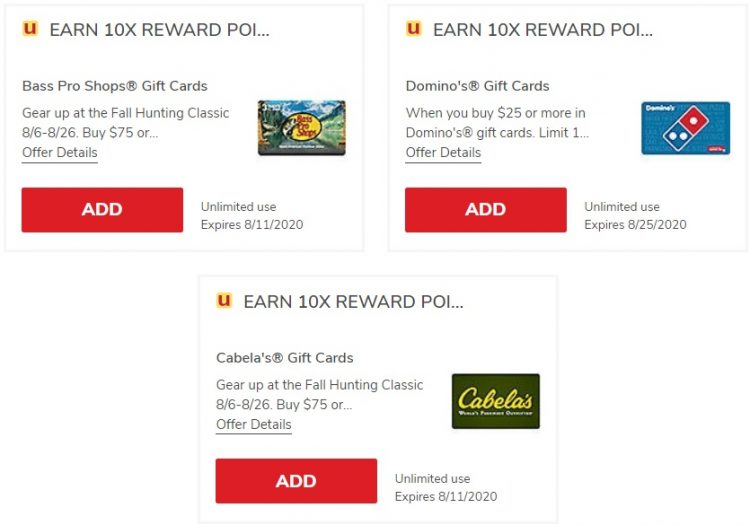 Expired Safeway Albertsons Earn 10x Reward Points On Cabela S Bass Pro Shops Domino S Gift Cards Gc Galore