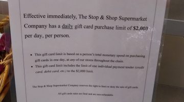 Stop & Shop Gift Card Limits $2,000 Per Person Per Day