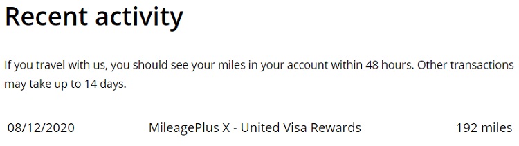 United MileagePlus X MPX - Miles posted to account