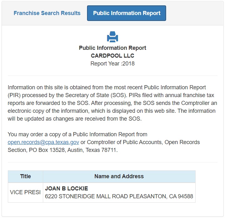 Cardpool Public Information Report