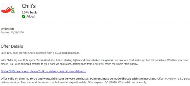 Chili's Chase Offer 09.22.20