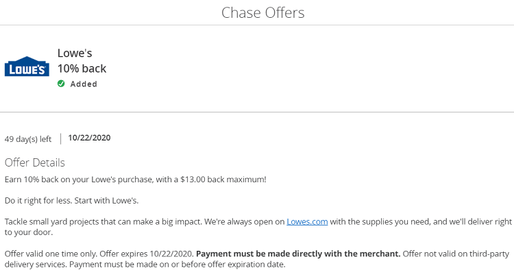 Lowe's Chase Offer